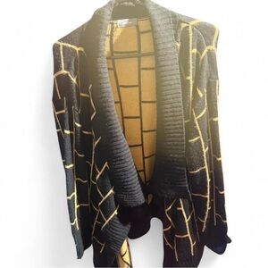 Neiman Marcus Black & Gold Open Front Cardigan Sweater